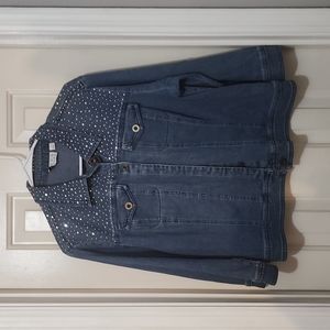 Joan Rivers Silver Studded Denim Button-up Jacket/Top